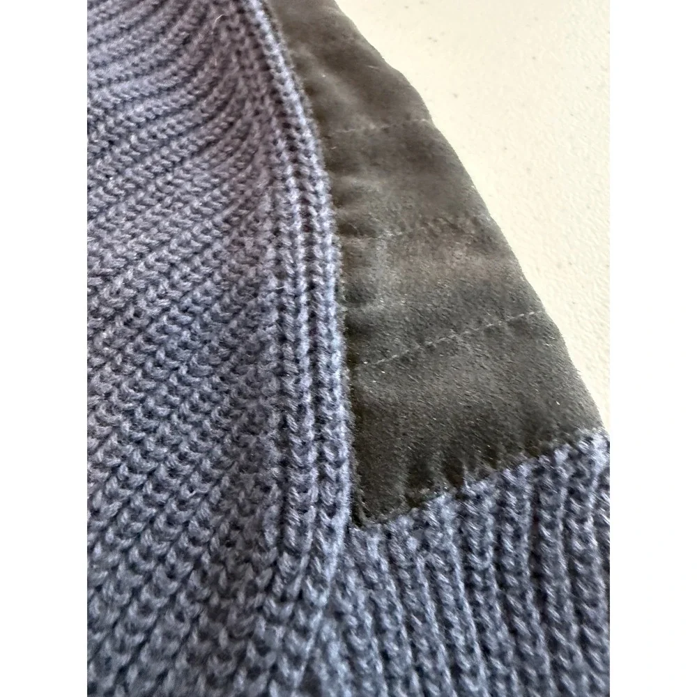 Banana Republic Mens Navy Ribbed Cotton Sweater Shoulder Patches military